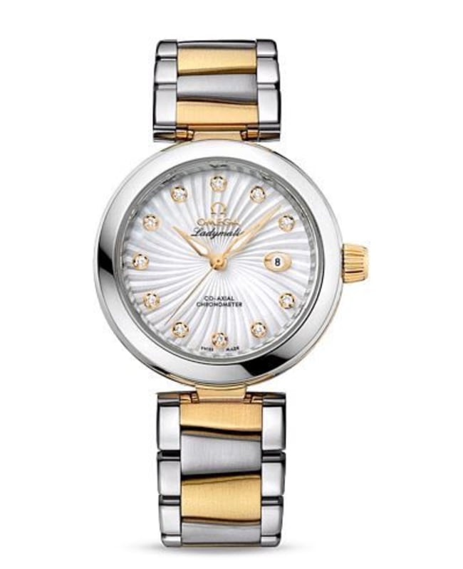 Omega De Ville White Mother of Pearl Diamond Dial Two-Tone 18K Yellow Gold & Stainless Steel Women's Watch 425.20.34.20.55.002