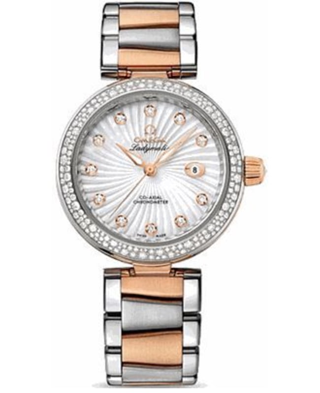 Omega De Ville Ladymatic Diamond Mother of Pearl Dial Two-Tone 18K Rose Gold & Stainless Steel Women's Watch 425.25.34.20.55.001