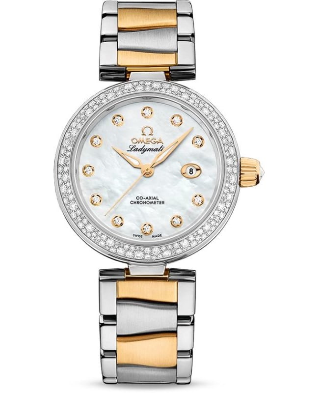 Omega De Ville Ladymatic Diamond Mother of Pearl Dial Two-Tone 18K Yellow Gold & Stainless Steel Women's Watch 425.25.34.20.55.003