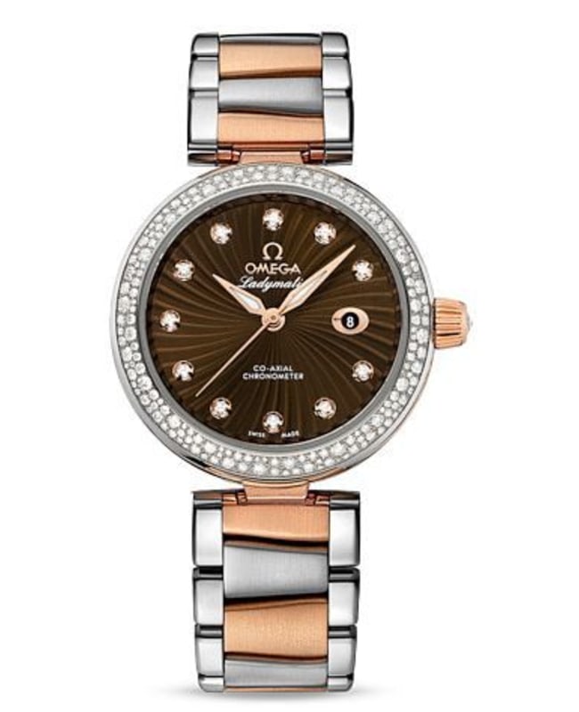 Omega De Ville Ladymatic Diamond Brown Dial Two-Tone 18K Rose Gold & Stainless Steel Women's Watch 425.25.34.20.63.001