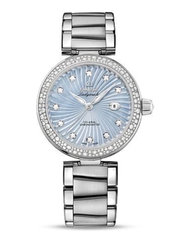 Omega De Ville Ladymatic Diamond Blue Mother of Pearl Dial Stainless Steel Women's Watch 425.35.34.20.57.002