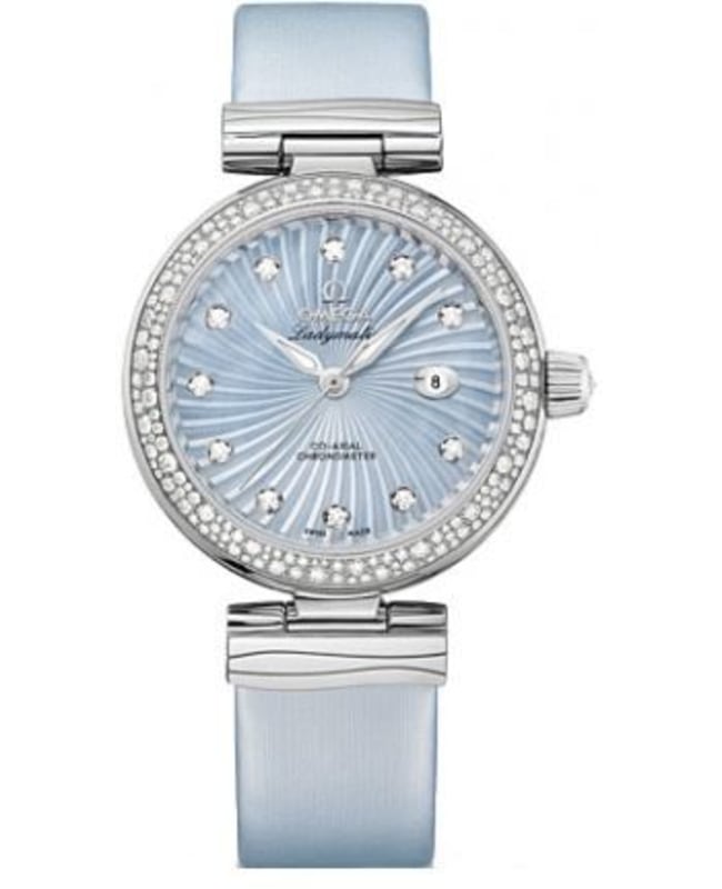 Omega De Ville Ladymatic Diamond Blue Dial Leather Strap Women's Watch 425.37.34.20.57.002