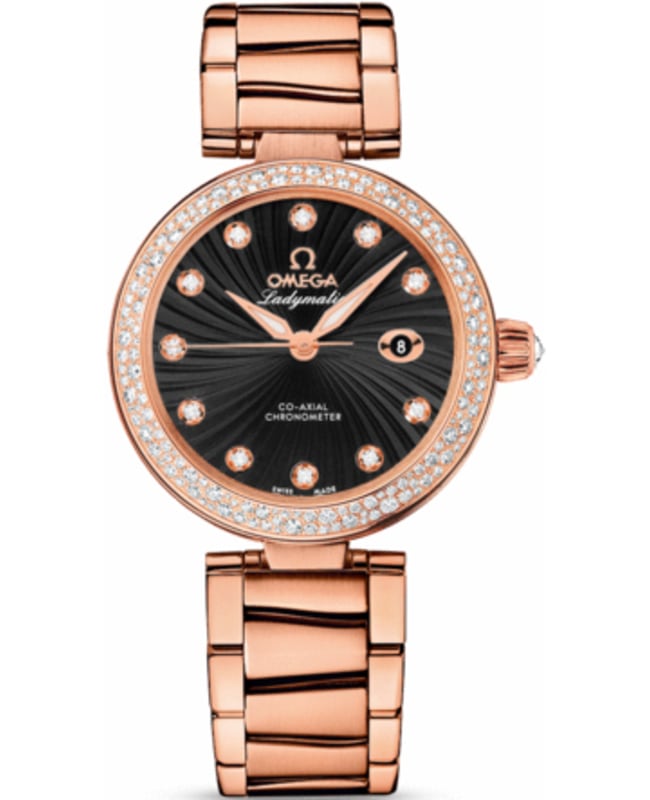 Omega De Ville Ladymatic Diamond Black Dial 18k Rose Gold Women's Watch 425.65.34.20.51.001
