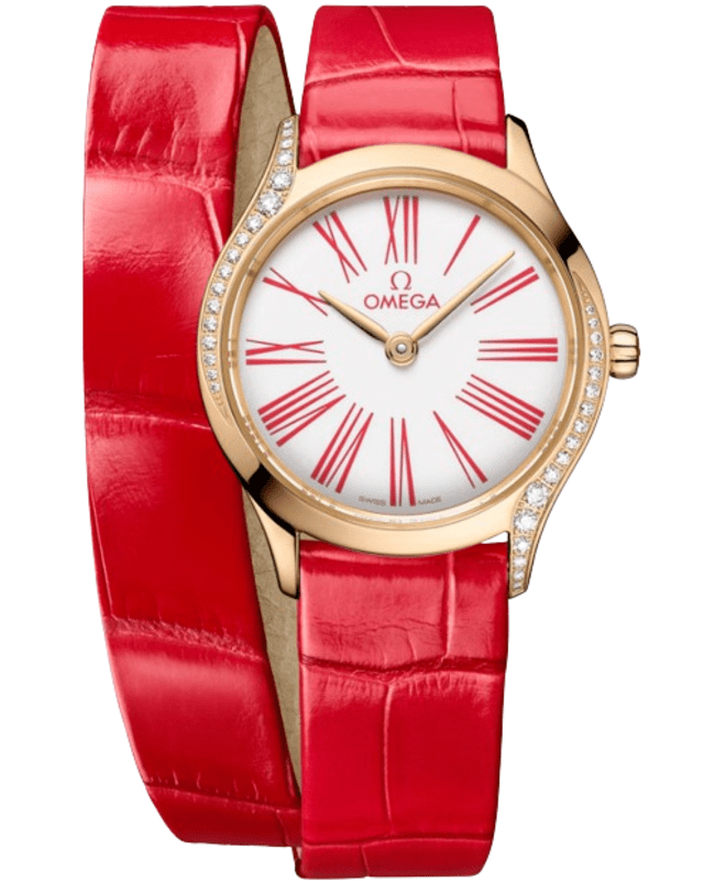 Omega De Ville Mini Tresor Diamond White Dial 18K Yellow Gold Leather Strap Women's Watch 428.58.26.60.04.003