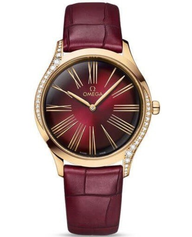 Omega De Ville Tresor Rose Gold Burgundy Leather Strap Womens Watch 42858366011001 42858366011001 11880$