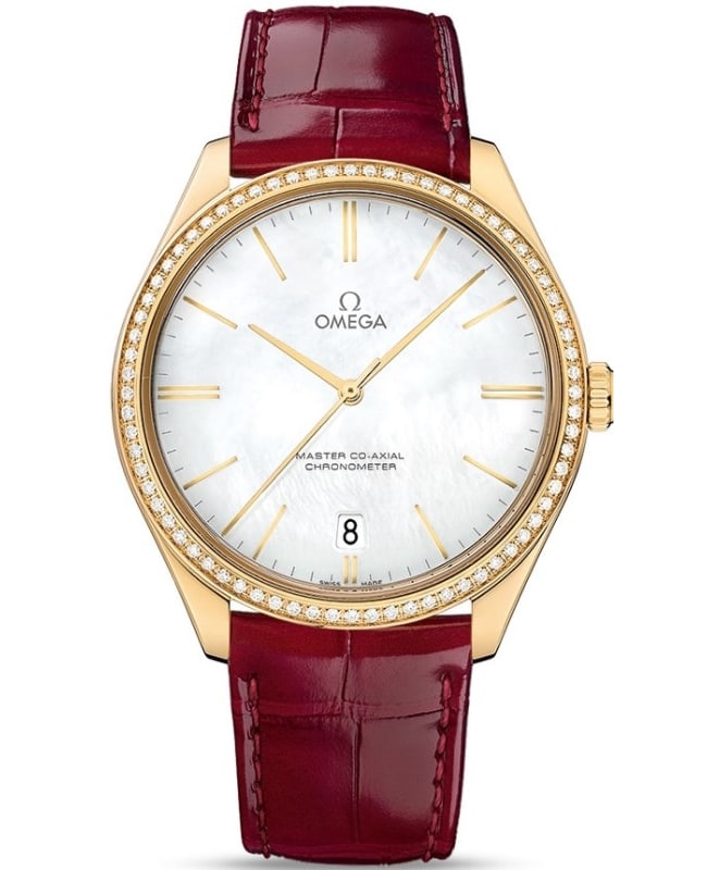Omega De Ville Tresor Master Mother of Pearl Dial Diamond Bezel Leather Strap Men's Watch 432.58.40.21.05.004