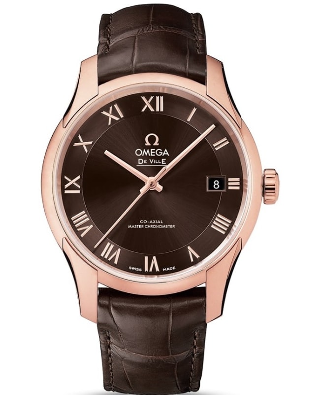 Omega De Ville Hour Vision Brown Dial 18k Rose Gold Leather Strap Men's Watch 433.53.41.21.13.001