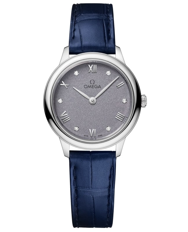 Omega De Ville Prestige Quartz 27.5mm Blue Diamond Dial Leather Strap Women's Watch 434.13.28.60.53.001