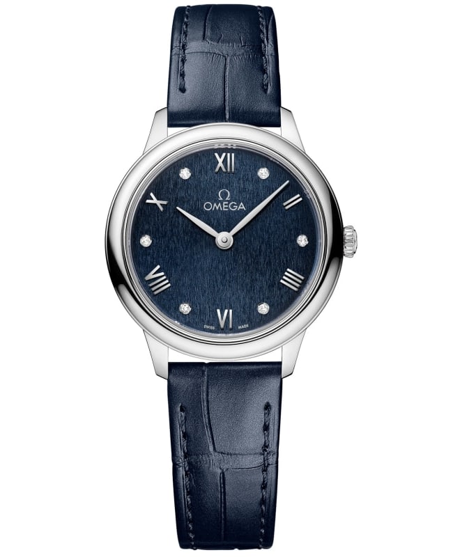 Omega De Ville Prestige Quartz 27.5mm Blue Diamond Dial Leather Strap Women's Watch 434.13.28.60.53.002