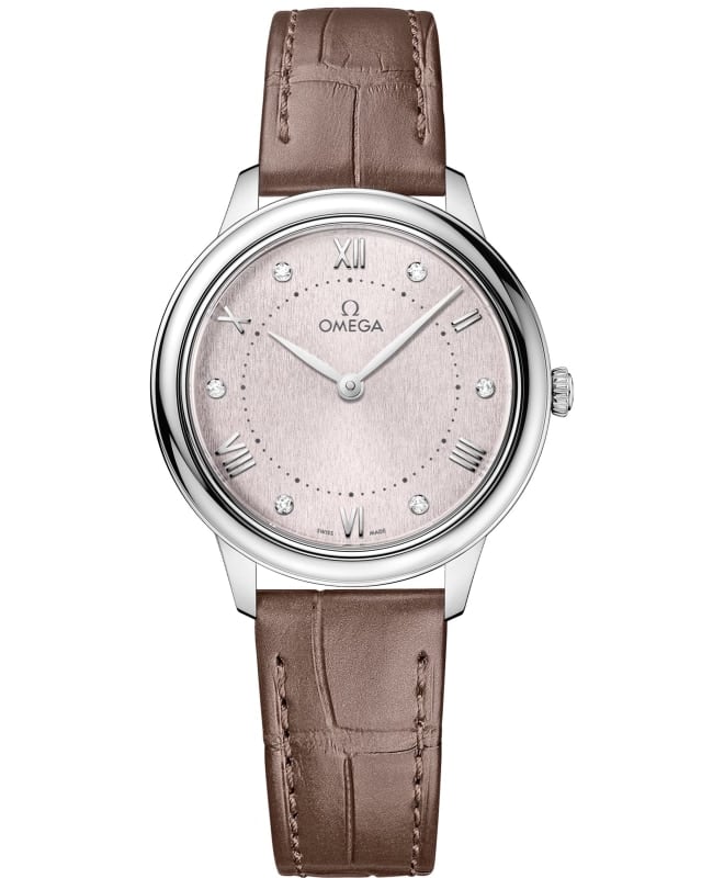 Omega De Ville Prestige Quartz 30mm Rose Diamond Dial Leather Strap Women's Watch 434.13.30.60.52.001