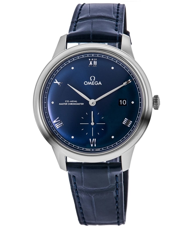 Omega De Ville Prestige Co-Axial Master Chronometer Small Seconds 41mm Automatic Blue Dial Leather Strap Men's Watch 434.13.41.20.03.001