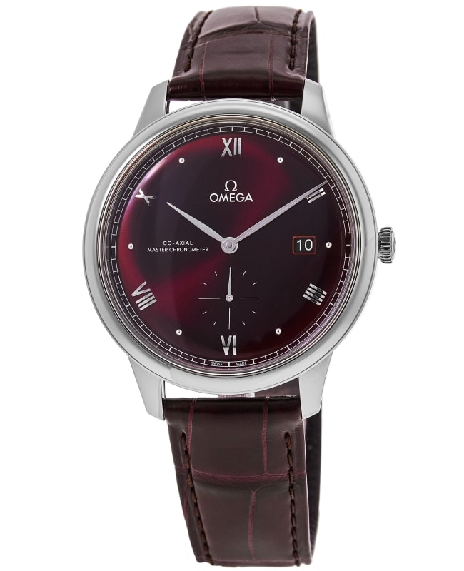 Omega De Ville Prestige Co-Axial Master Chronometer Small Seconds 41mm Automatic Burgundy Dial Leather Strap Men's Watch 434.13.41.20.11.001