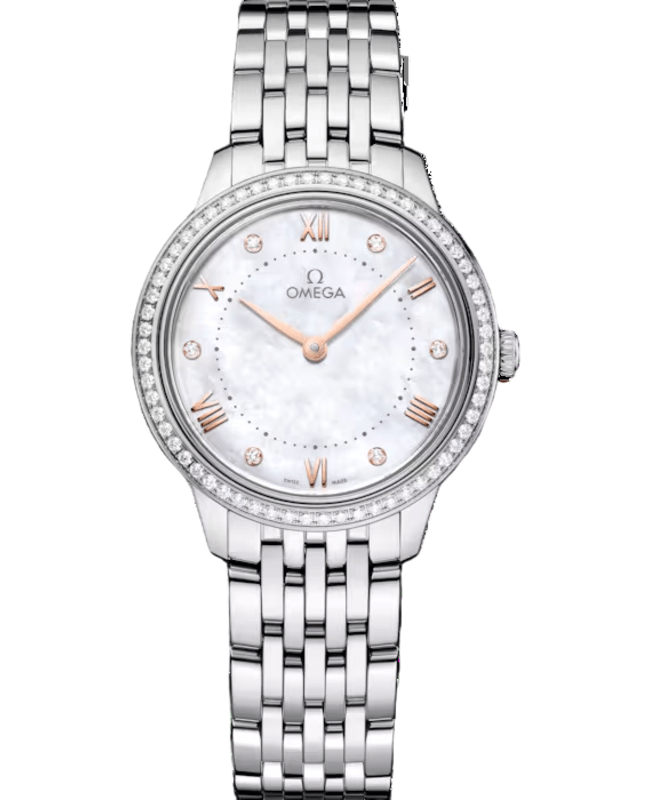 Omega De Ville Prestige Quartz 30mm Diamond Mother of Pearl Dial Stainless Steel Women's Watch 434.15.30.60.55.001