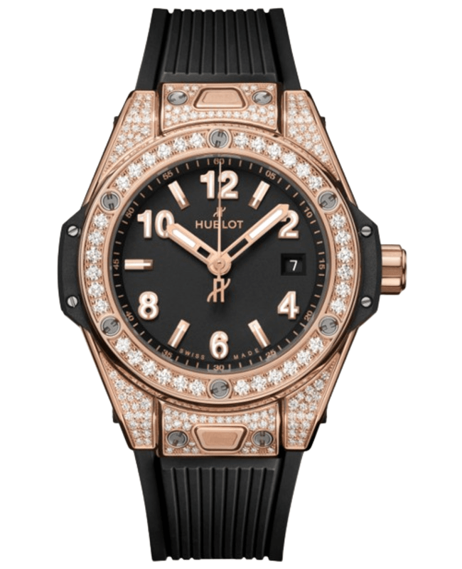 Hublot Big Bang One Click Pave Automatic Diamond Set 18K King Gold Black Rubber Strap Women's Watch 485.OX.1180.RX.1604