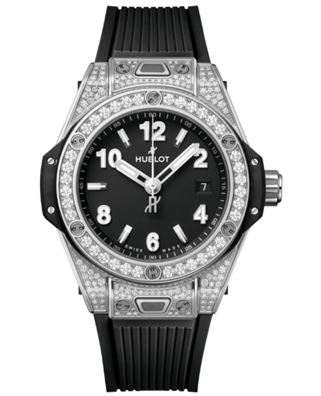 Hublot Big Bang One Click Pave Automatic Diamond Set Black Rubber Strap Women's Watch 485.SX.1170.RX.1604