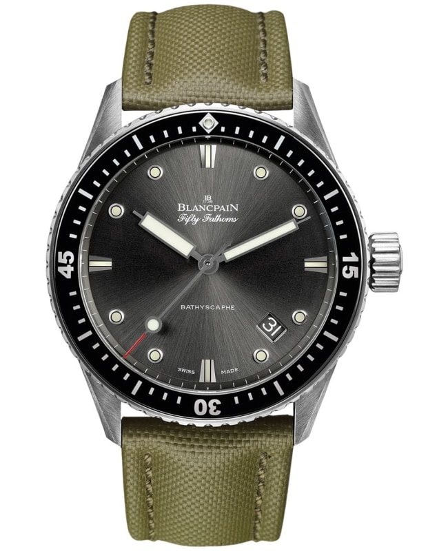 Blancpain Fifty Fathoms Bathyscaphe Grey Dial Fabric Strap Men's Watch 5000-1110-K52A