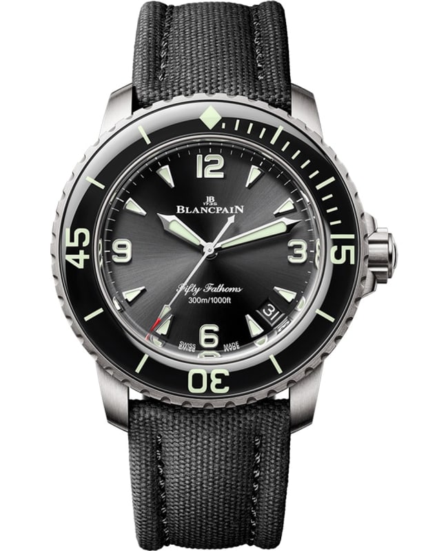 Blancpain Fifty Fathoms Automatic Black Dial Fabric Strap Men's Watch 5010-12B30-B52A