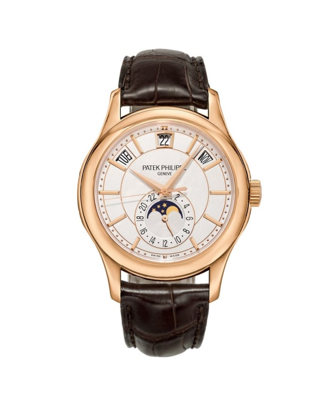 Patek Philippe Annual Calendar Moonphase Rose Gold Brown Leather Men's Watch 5205R-001