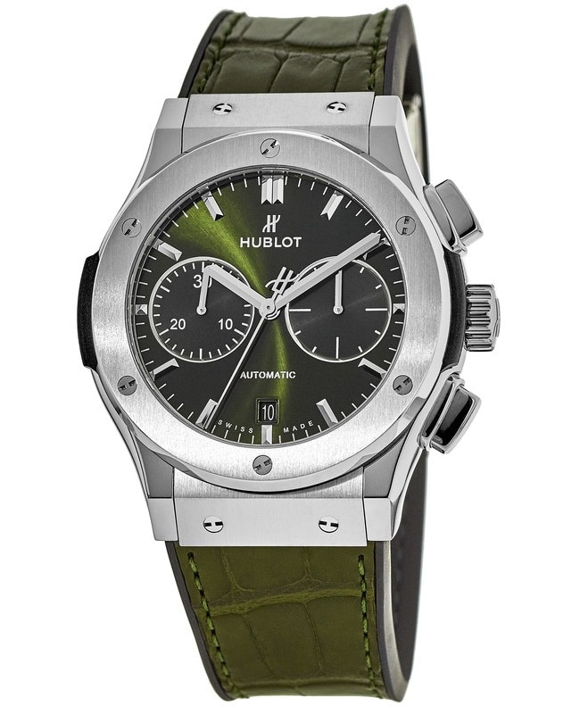 Hublot Classic Fusion Chronograph Green Dial Green Leather Strap Men's Watch 521.NX.8970.LR 521.NX.8970.LR