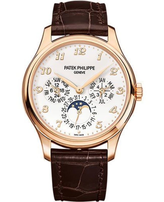Patek Philippe Grand Complications Perpetual Calendar Rose Gold Brown Leather Men's Watch 5327R-001
