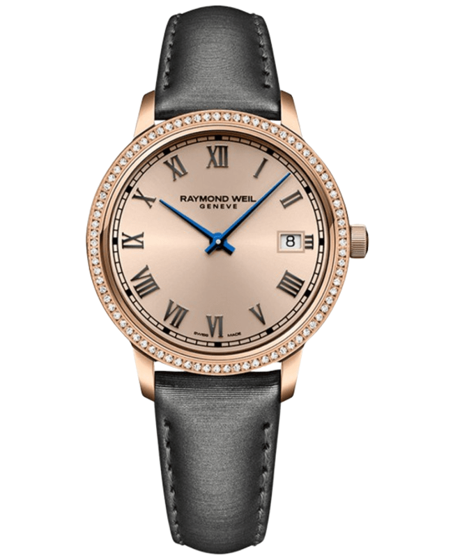 Raymond Weil Toccata Rose Dial Diamond Bezel Satin Strap Women's Watch 5385-C5S-00859