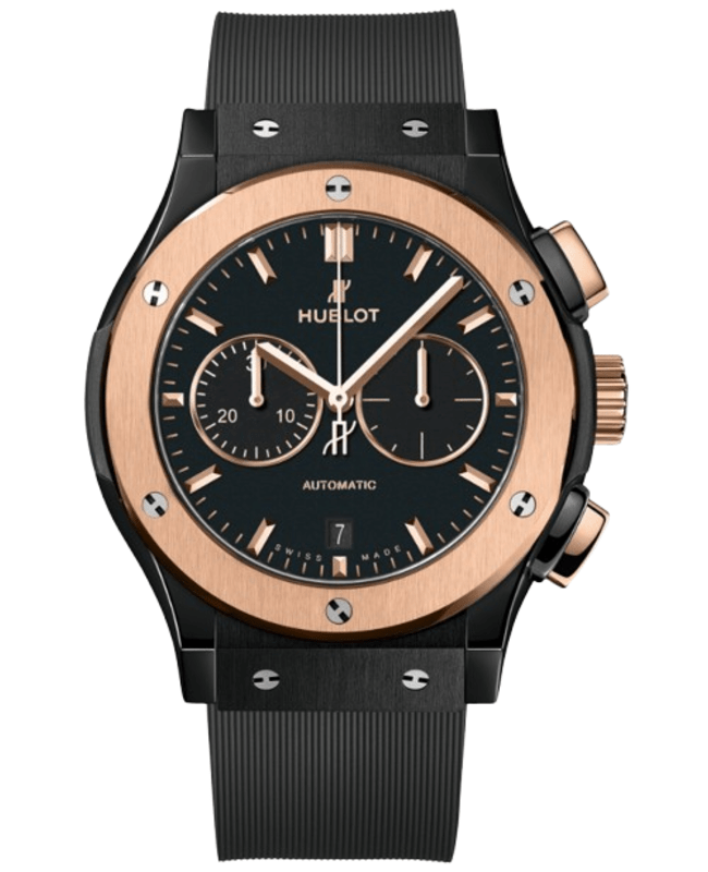 Hublot Classic Fusion Chronograph Ceramic Automatic Black Dial 18K King Gold Bezel Rubber Strap Men's Watch 541.CO.1181.RX