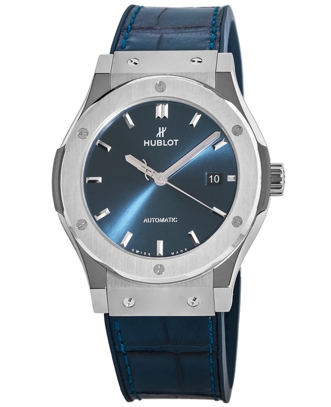 Hublot Classic Fusion Automatic Blue Dial Titanium Case Leather Strap Men’s Watch