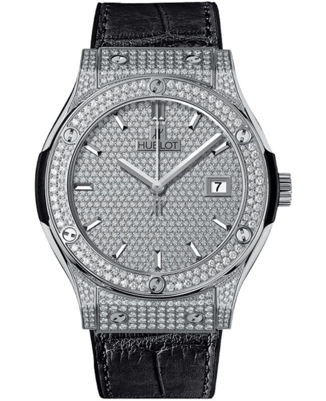 Hublot Classic Fusion Automatic 42mm Diamond Dial Titanium Leather Strap Men's Watch 542.NX.9010.LR.1704