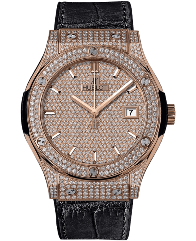 Hublot Classic Fusion Automatic 42mm Diamond Dial 18K Rose Gold Leather Strap Men's Watch 542.OX.9010.LR.1704