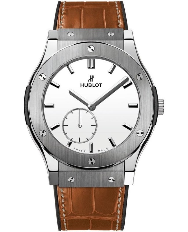 Hublot Classic Fusion Ultra Thin White Dial Brown Leather Strap Men's Watch 545.NX.2210.LR