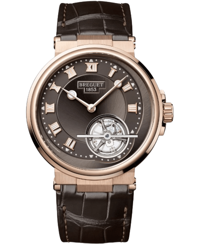 Breguet Marine Automatic Tourbillon Grey Dial 18K Rose Gold Brown Leather Strap Mens Watch 5577BRG29WV 5577BRG29WV