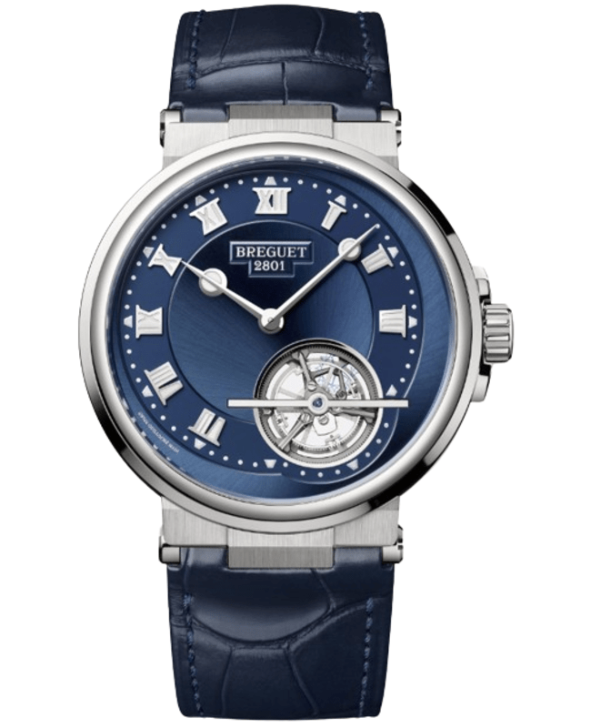Breguet Marine Automatic Tourbillon Blue Dial Platinum Leather Strap Mens Watch 5577PTY29WV 5577PTY29WV