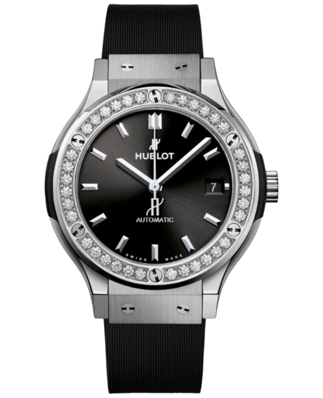 Hublot Classic Fusion 38mm Titanium Automatic Black Dial Diamond Bezel Rubber Strap Unisex Watch 565.NX.1470.RX.1204