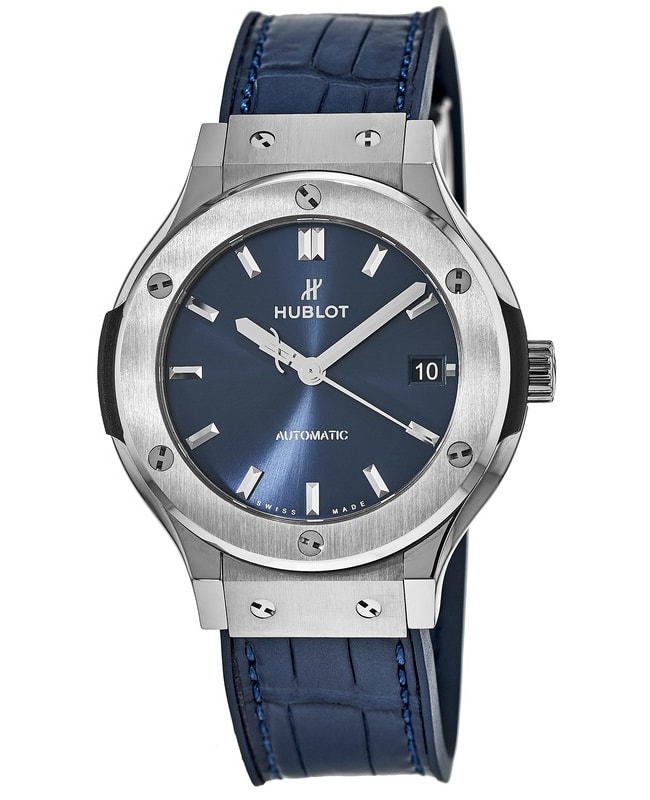 Hublot Classic Fusion Automatic Titanium Case Blue Dial Leather Strap Men's Watch 565.NX.7170.LR