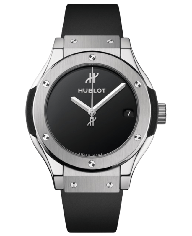 Hublot Classic Fusion 33mm Original Titanium Quartz Black Dial Rubber Strap Women's Watch 581.NX.1270.RX.MDM