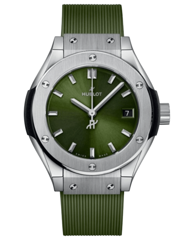 Hublot Classic Fusion Titanium 29mm Quartz Green Dial Rubber Strap Women's Watch 591.NX.8970.RX