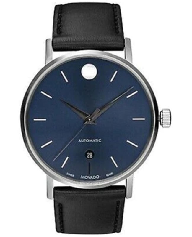 Movado Museum Blue Dial Black Leather Strap Watch For Men - 607013 main image 1