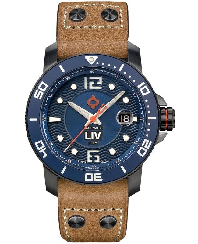 LIV Genesis GX-Diver’s Limited Edition Blue Dial Leather Strap Swiss Men’s Watch