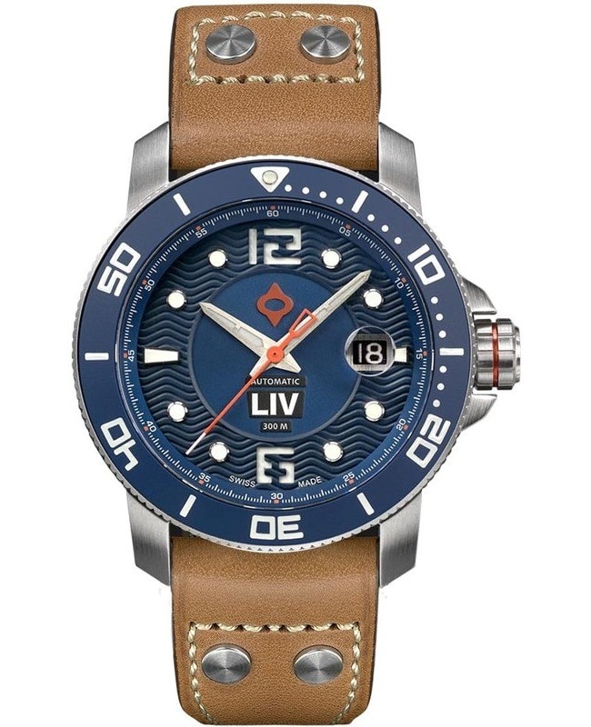 LIV Genesis GX-Diver’s Blue Dial Leather Strap Swiss Men’s Watch