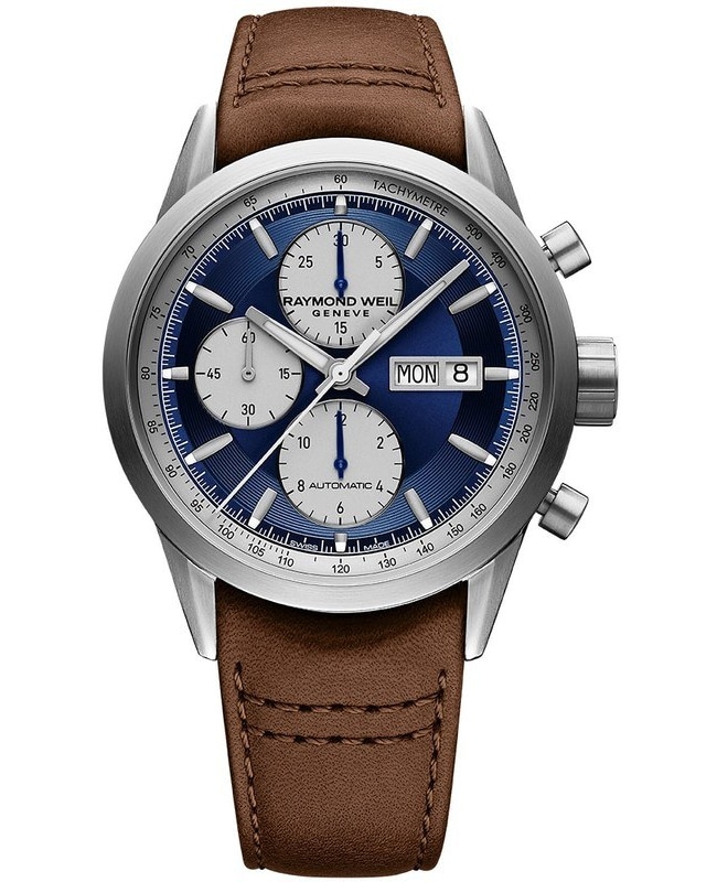 Raymond Weil Freelancer Automatic Blue Chronograph Dial Brown Leather Strap Men's Watch 7732-TIC-50421