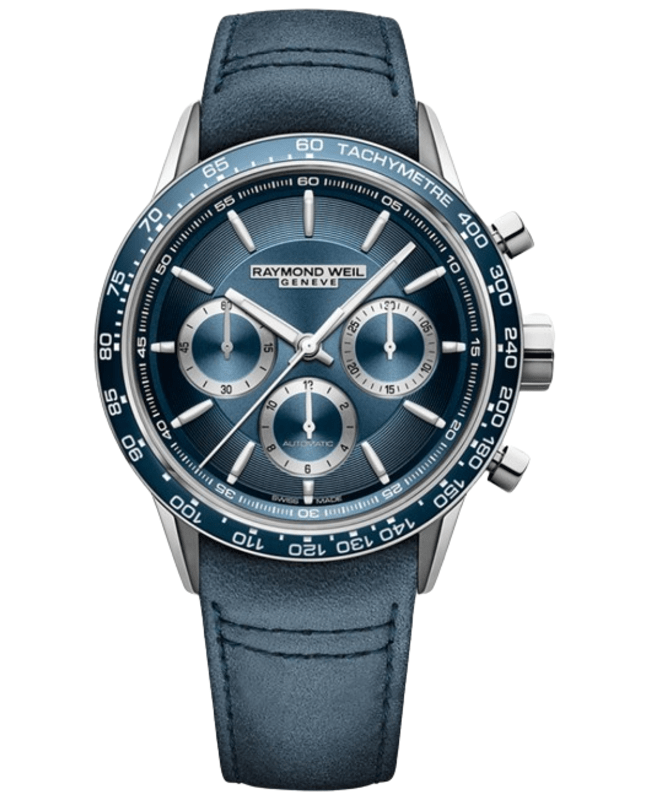 Raymond Weil Freelancer Automatic Chronograph Blue Dial Leather Strap Men's Watch 7741-SC3-50021