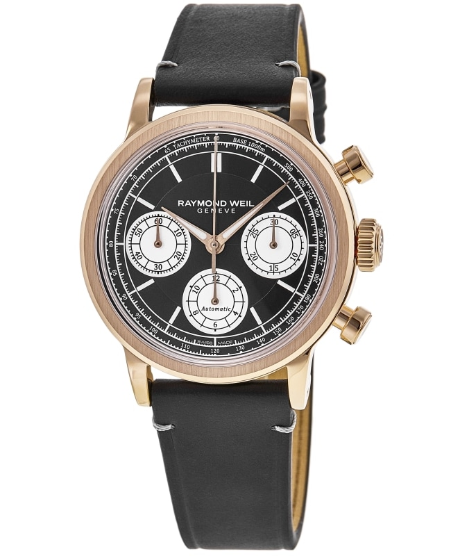 Raymond Weil Millesime Automatic Tri-Compax Chronograph Black Dial Leather Strap Men's Watch 7765-PC5-20631
