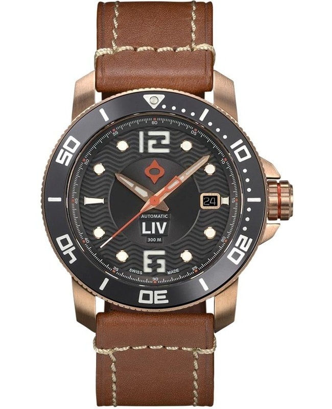 LIV Genesis GX-Diver’s Limited Edition Grey Dial Rose Gold Leather Strap Swiss Men’s Watch