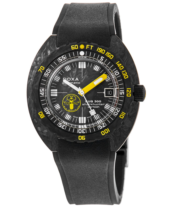 DOXA Sub 300 Carbon Aqua Lung US Divers Sharkhunter Automatic Black Dial Rubber Strap Men's Watch 822.70.101AQL.20 822.70.101AQL.20