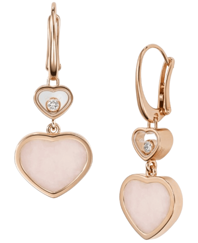 Chopard Happy Hearts 18K Rose Gold, Diamond and Pink Opal Women's Earrings 837482-5620 837482-5620