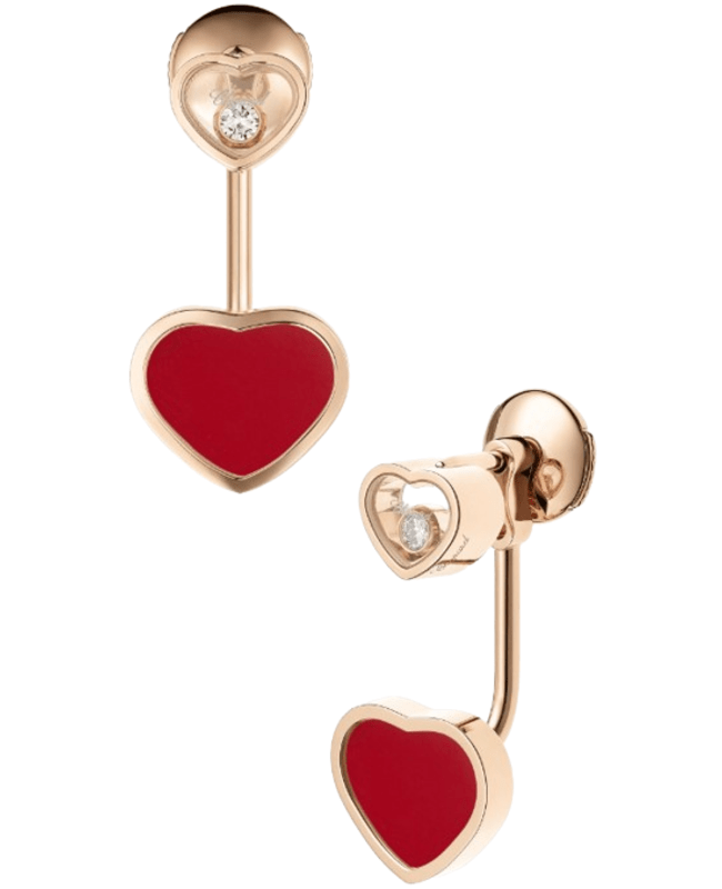 Chopard Happy Hearts 18K Rose Gold, Diamond and Red Stone Women's Earrings 83A082-5801 83A082-5801