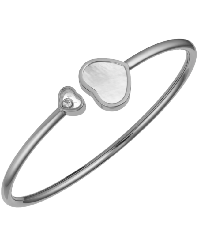 Chopard Happy Hearts 18K White Gold, Diamond and Mother of Pearl Bangle Size XS Women's Bracelet 857482-1301 857482-1301