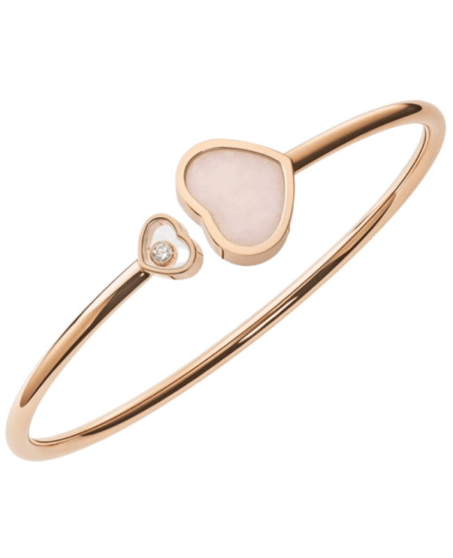 Chopard Happy Hearts 18K Rose Gold, Diamond and Pink Opal Bangle Women's Bracelet 857482-5620 857482-5620