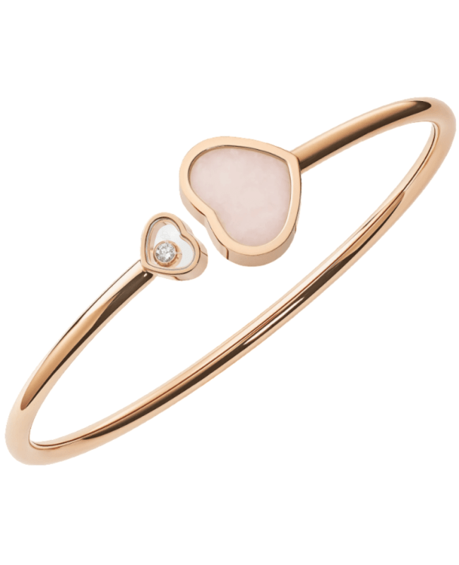 Chopard Happy Hearts 18K Rose Gold, Diamond and Pink Opal Bangle Size XS Women's Bracelet 857482-5621 857482-5621