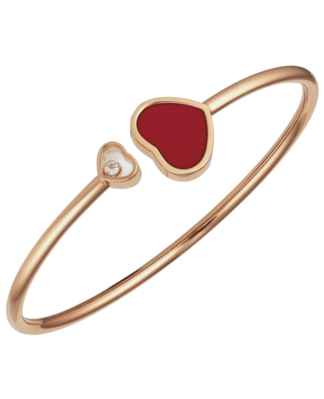 Chopard Happy Hearts 18K Rose Gold, Diamond and Red Stone Bangle Women's Bracelet 857482-5700 857482-5700